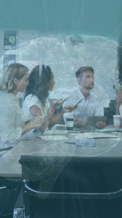 Vertical video: Team tapping phone causing host handing docs reviewing business Stock-Footage 328332033