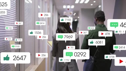 Vertical video: Team walking office sparking likes or comments or plays growing Stock Footage 331270219