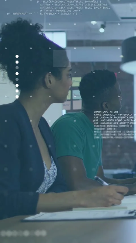 Vertical video: Team writing and turning to screen for training as overlays on Stock Footage 335355637