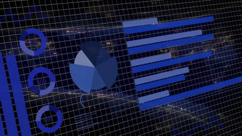 Vertical video: Tech charts panning right on play bars extending pie rotating on Stock Footage 332804605