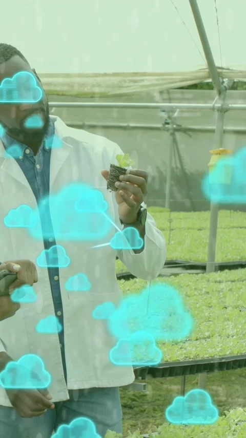 Vertical video: Tech checking plug in nursery peer tapping tablet causing blue Stock Footage 333658264
