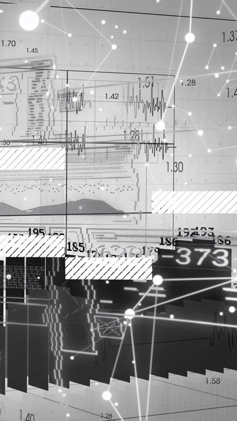 Vertical video: Tech dashboard receiving live feed, updating bars, waves, Stock Footage 333006147