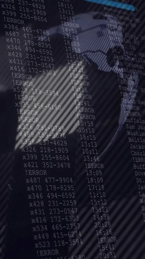 Vertical video: Tech data feed starting, blue bar marking ERROR row overlaying Stock Footage 332669528