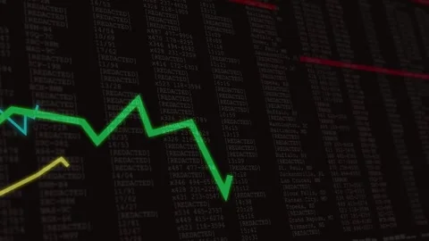 Vertical video: Tech feed starting graphs moving, green spiking, yellow dipping, Vídeos de archivo 332772079
