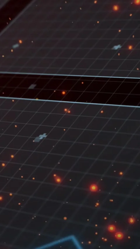 Vertical video: Tech grid plane reacting to data spike, emitting sparks and Stock Footage 331050244