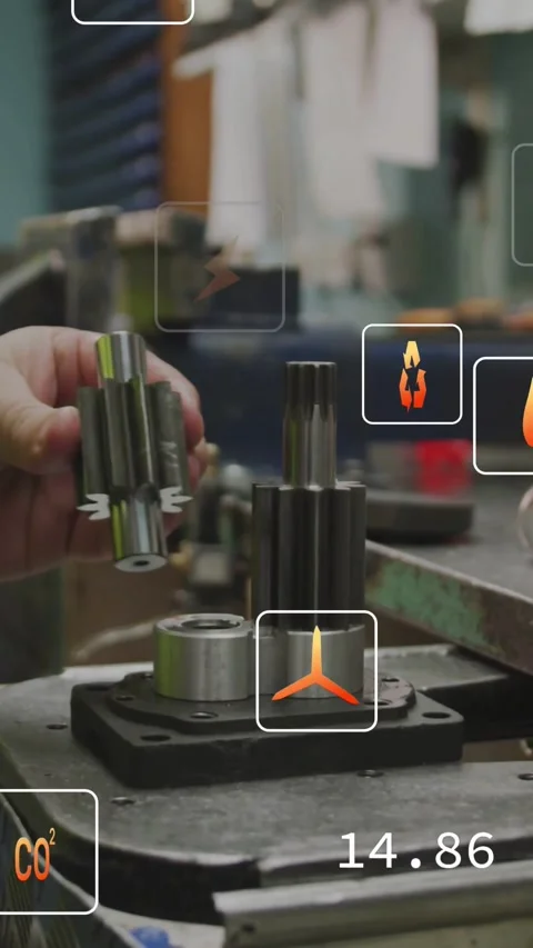 Vertical video: Tech hand entering, assembling splined gears in machine shop, Stock Footage 331178201