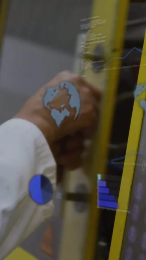 Vertical video: Tech holding handle, tapping screen buttons, showing charts and Vidéo 331215459