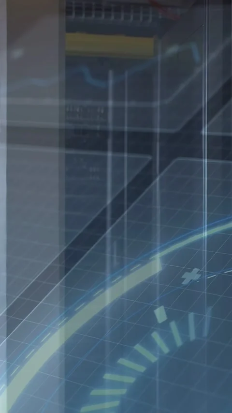 Vertical video: Tech HUD initiating diagnostic sweep over support column, Stock Footage 332747901