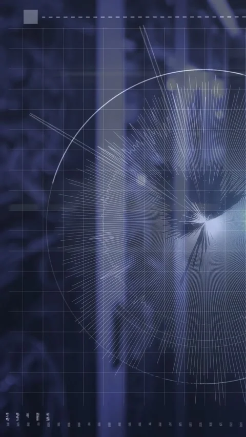 Vertical video: Tech HUD overlaying blurred scene, marker moving inward, Stock Footage 333079653