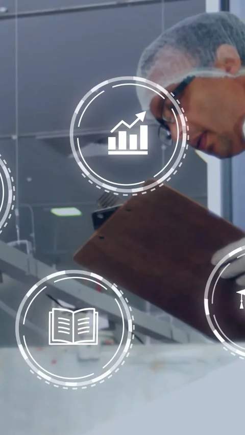Vertical video: Tech inspecting and noting on clipboard causing overlay chart Stock Footage 334319039