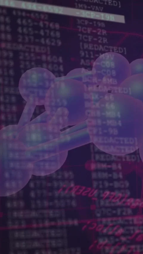 Vertical video: Tech molecule rotating code columns appearing light bar sweeping Stock Footage 334547703