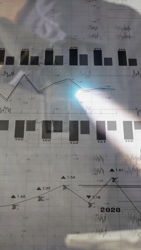 Vertical video: Tech moving rod, shifting focus with chart overlay appearing and Stock Footage 334397431