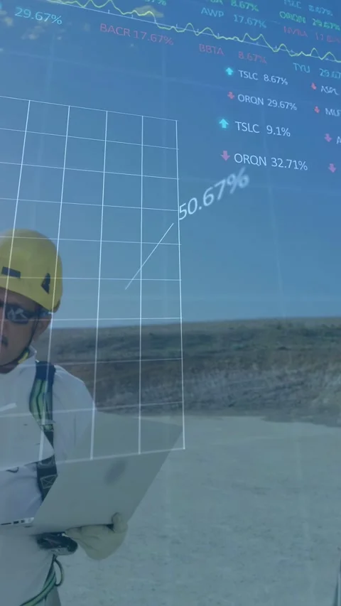 Vertical video: Tech opening laptop monitoring data showing 3D grid around him Stock Footage 332594468