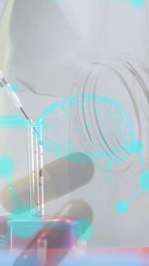 Vertical video: Tech pressing pipette and adding sample into vial for lab tests, Stock Footage 334377932