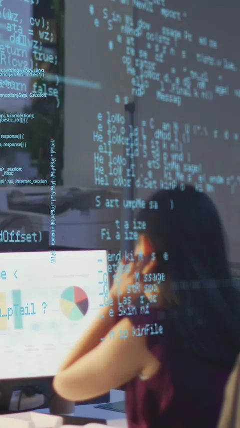 Vertical video: Tech pro seeing chart updating leaning and pointing at screen Stock Footage 333541968