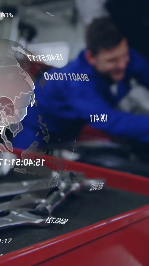 Vertical video: Tech reaching engine, focus shift sparking AR globe codes over 動画素材 333836016