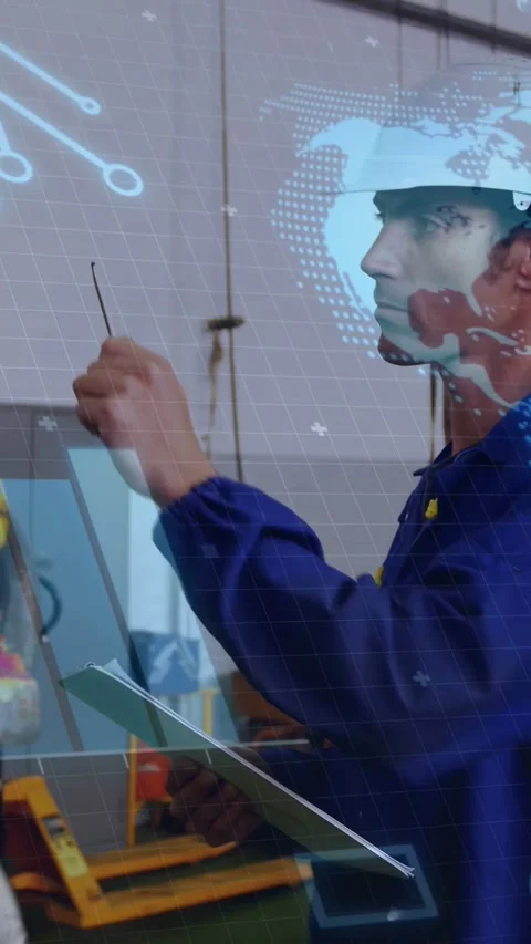Vertical video: Tech reaching for rod and checking shackles in bay using AR grid Vídeos de archivo 332823547