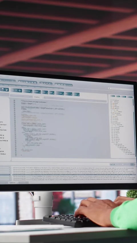 Vertical Video Tech savvy black engineer developing secure online program at Stock Footage 307645252