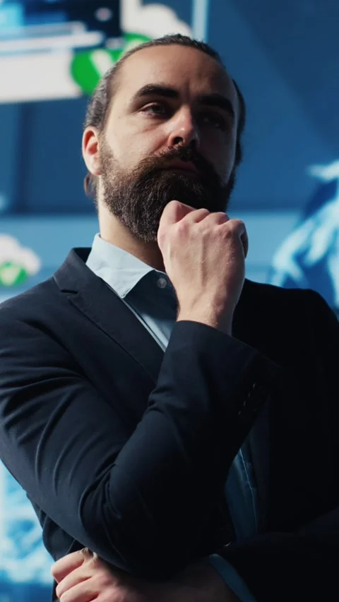 Vertical Video Tech savvy businessman employing AI brain data visualization Stock Footage 310641874