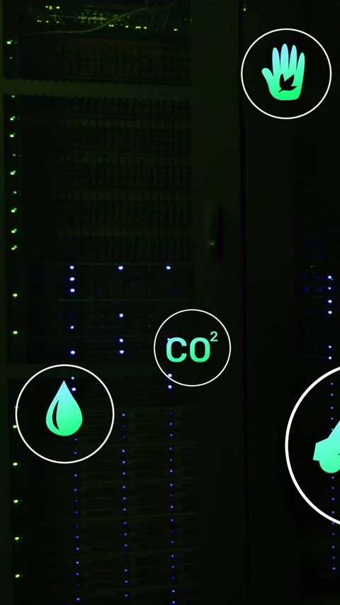Vertical video: Tech server centering, camera panning left, app sending icons Stock Footage 332806397