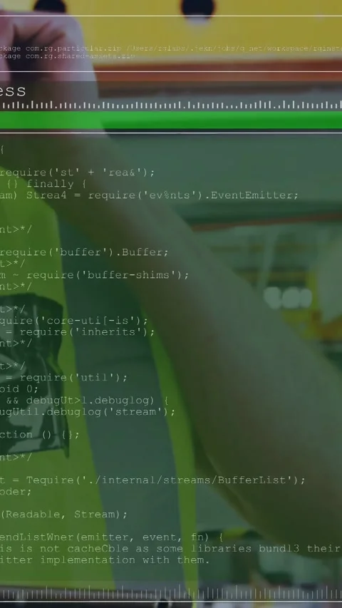 Vertical video: Tech tapping tablet, creating code overlay with green bar for Stock Footage 331128859