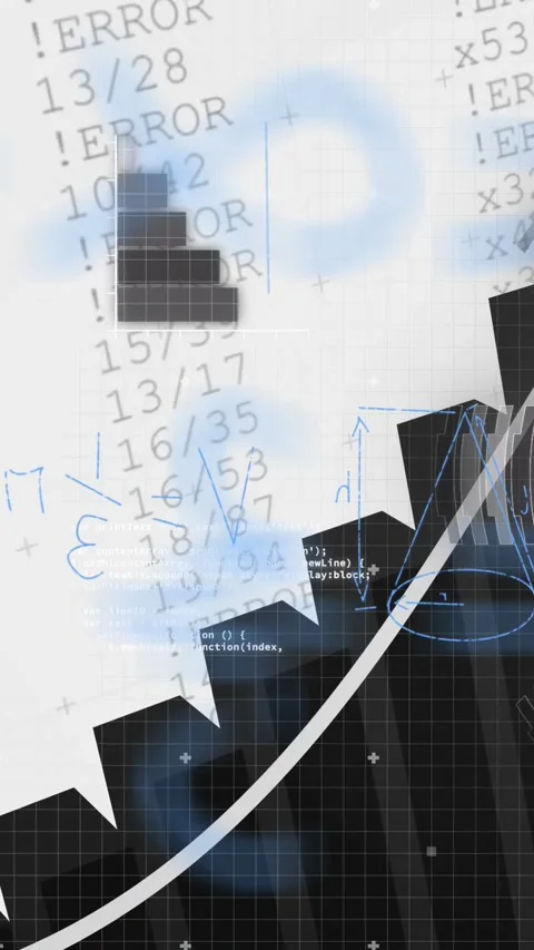 Vertical video: Technical collage animating, black bars rising, white band Stock Footage 332845563
