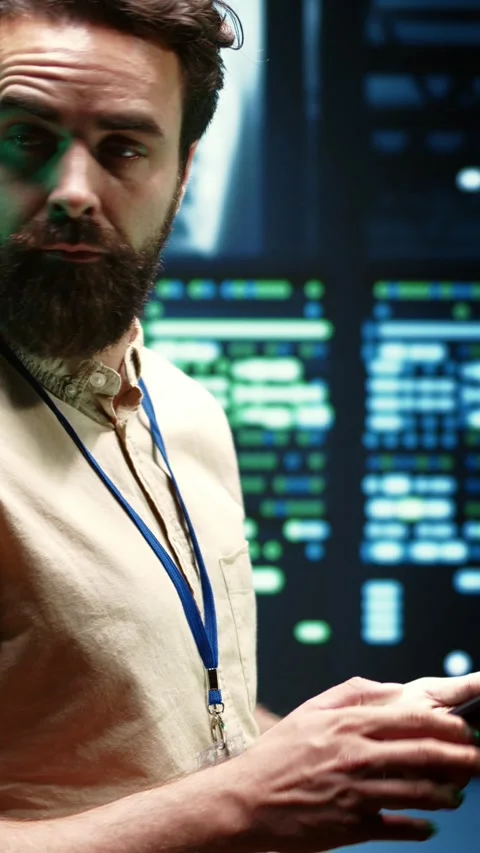 Vertical video Technician fixing VPN servers Stock Footage 245917868