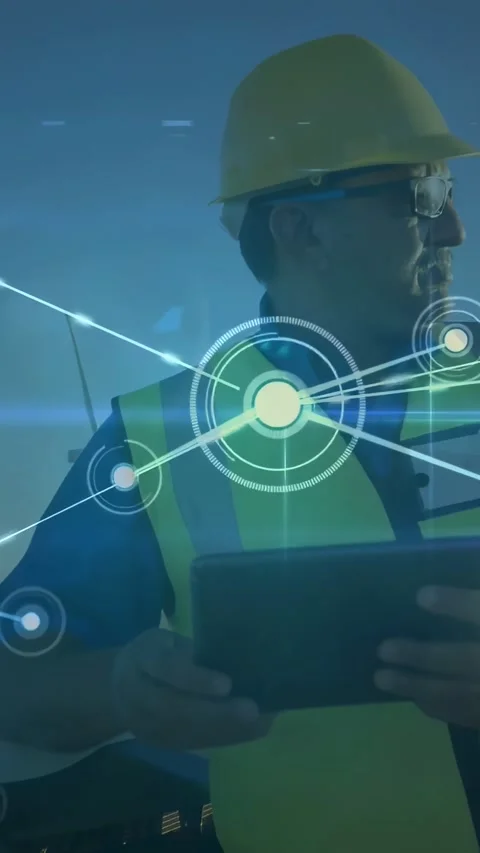Vertical video: Technician holding tablet activating HUD and running diagnostics Stock Footage 332430168