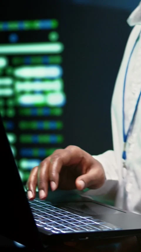 Vertical video Technician repairing server network Stock Footage 245918179