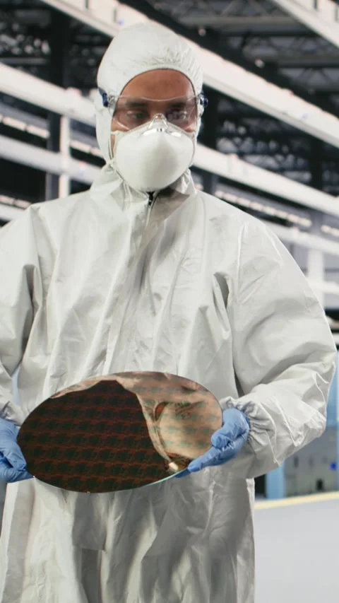 Vertical video Technicians analyzing delicate electronic component in Stock Footage 333615532