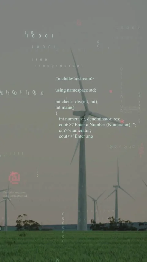 Vertical video: On telemetry pulse central turbine rotating as C++ code Stock Footage 334547717
