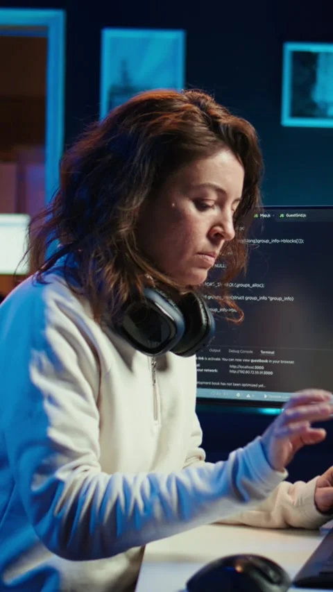 Vertical video Teleworking computer technician typing on keyboard, close up Stock Footage 283504909