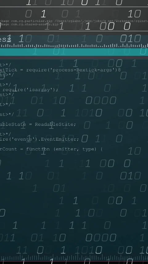 Vertical video: Terminal appearing, code filling pane while binary overlay Stock Footage 334598769
