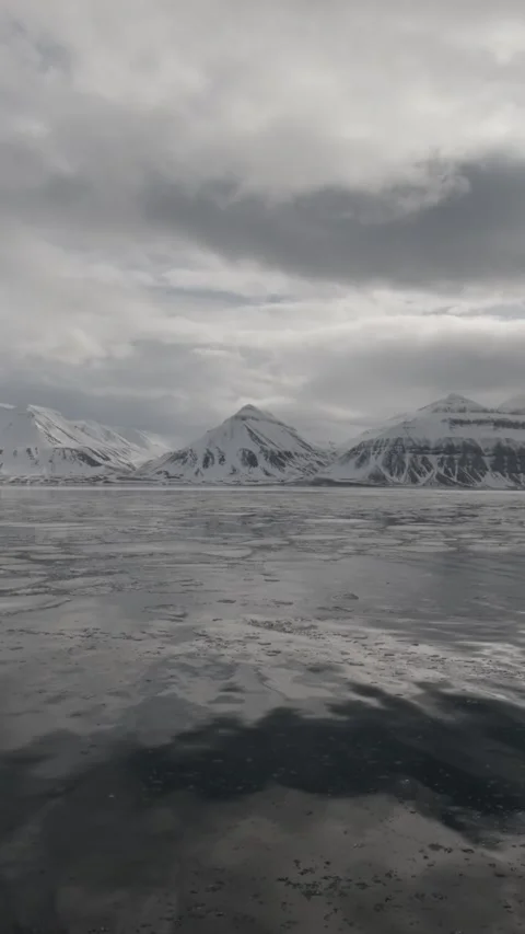 Vertical video of thin drifting sea ice in an Arctic fjord in Svalbard Stock Footage 340035952