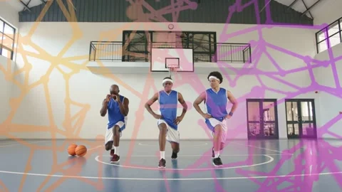 Vertical video: Three players from lineup doing synced steps for sports drill Stock Footage 333803099