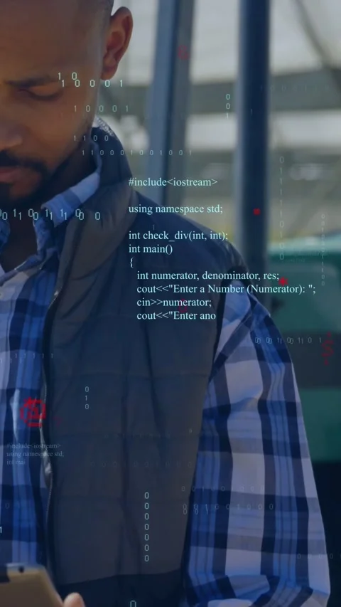 Vertical video: Thumb tap starting code, dev swiping while cam panning up Stock Footage 334602653