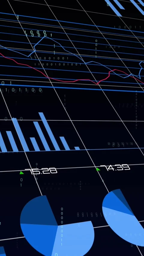 Vertical video: Tilted 3D data dashboard opening, bars sliding, lines shifting Stock Footage 329876913