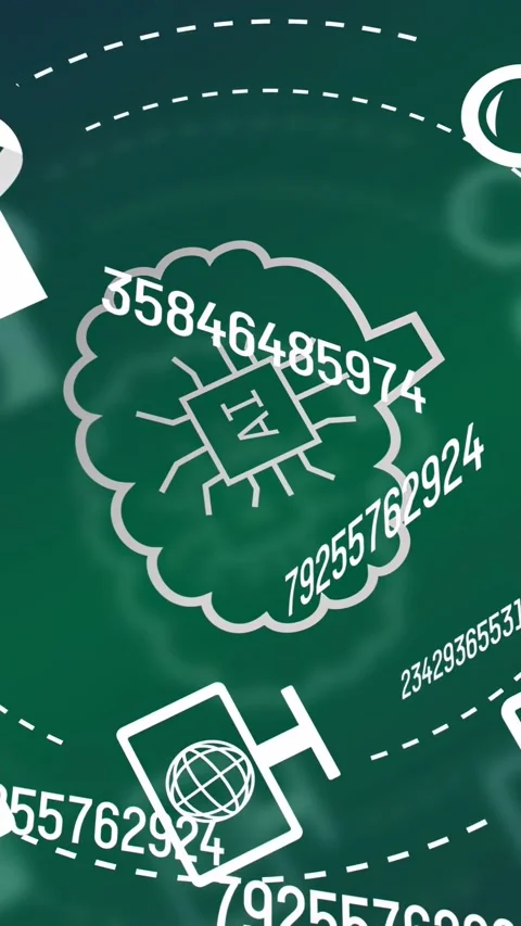 Vertical video: Tilted digits urging L morphing into cloud with AI chip, icons Stock Footage 334378281
