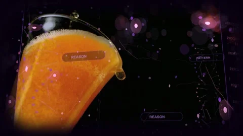 Vertical video: Tilted glass forming droplet from lip bump, syncing HUD pattern Stock Footage 334114533