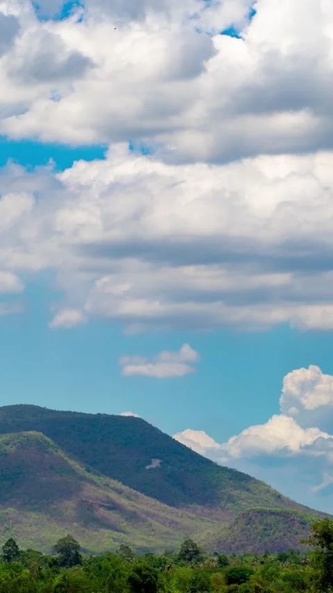 Vertical video time lapse of white clouds and blue sky with mountains. Stock Footage 310034571