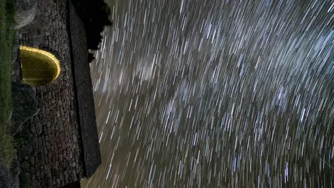 Vertical video timelapse of romanesque hermitage of Sant Quirc under star trails Stock Footage 209159150
