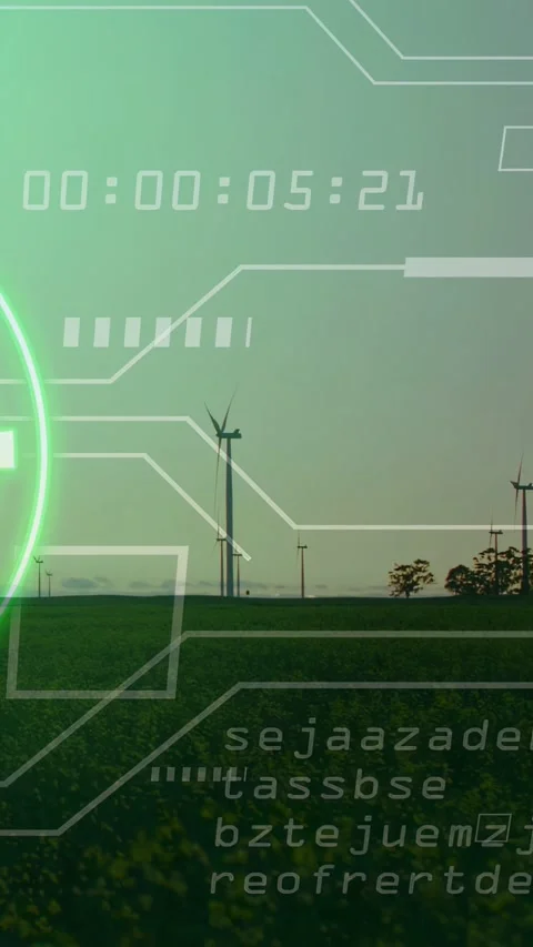 Vertical video: Timer counting seconds, HUD elements shifting, turbines turning, Stock Footage 332775060