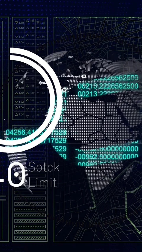 Vertical video: Timer showing dot globe rotating east pulsing labels data Stock Footage 329612968