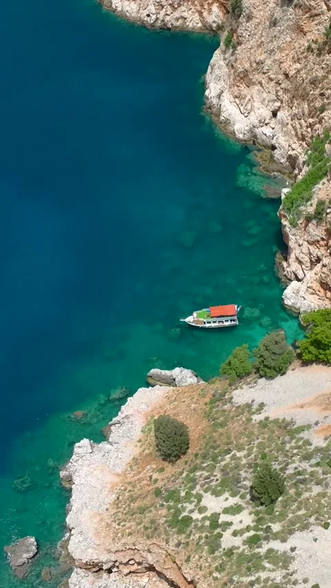 Vertical Video Top Down Shot of Coastal Harbor and Breakwater Stock-Footage 342030056