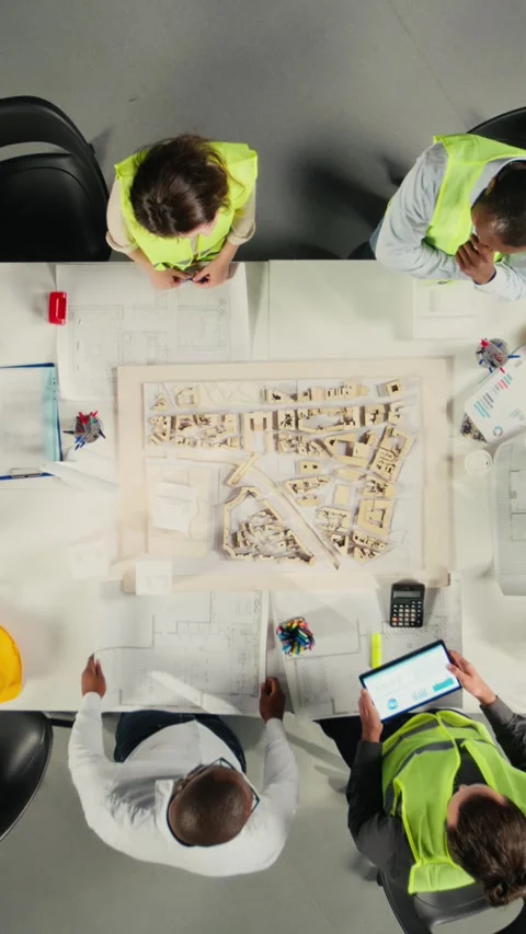 Vertical Video Top down view of developers in modern office environment Stock Footage 319806364