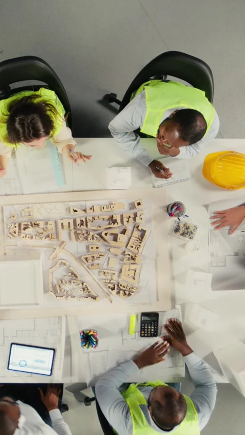 Vertical Video Top down view zoom in of real estate professionals using Stock Footage 321781829