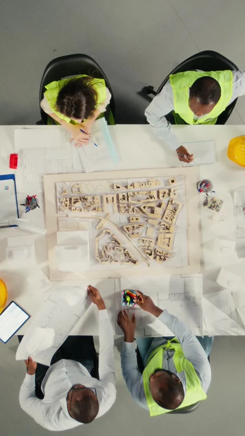 Vertical Video Top down view of developers in modern office environment planning Stock Footage 321782635