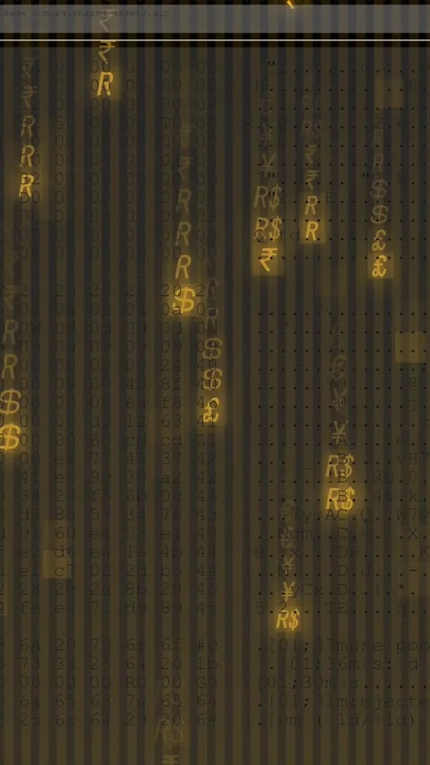 Vertical video: Top glow spawning cash icons falling in columns, fading, showing Stock Footage 329552454