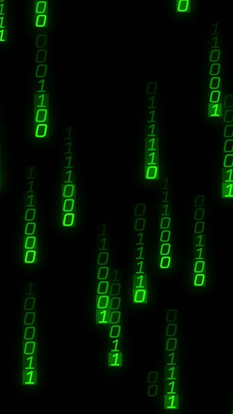 Vertical video: Top glow starting green bit columns falling, pulsing, gathering Stock Footage 329552439