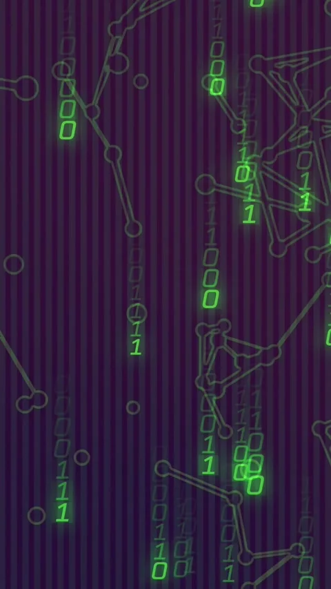 Vertical video: Top numerals rising, green binary falling as nodes forming tech Stock Footage 330395071